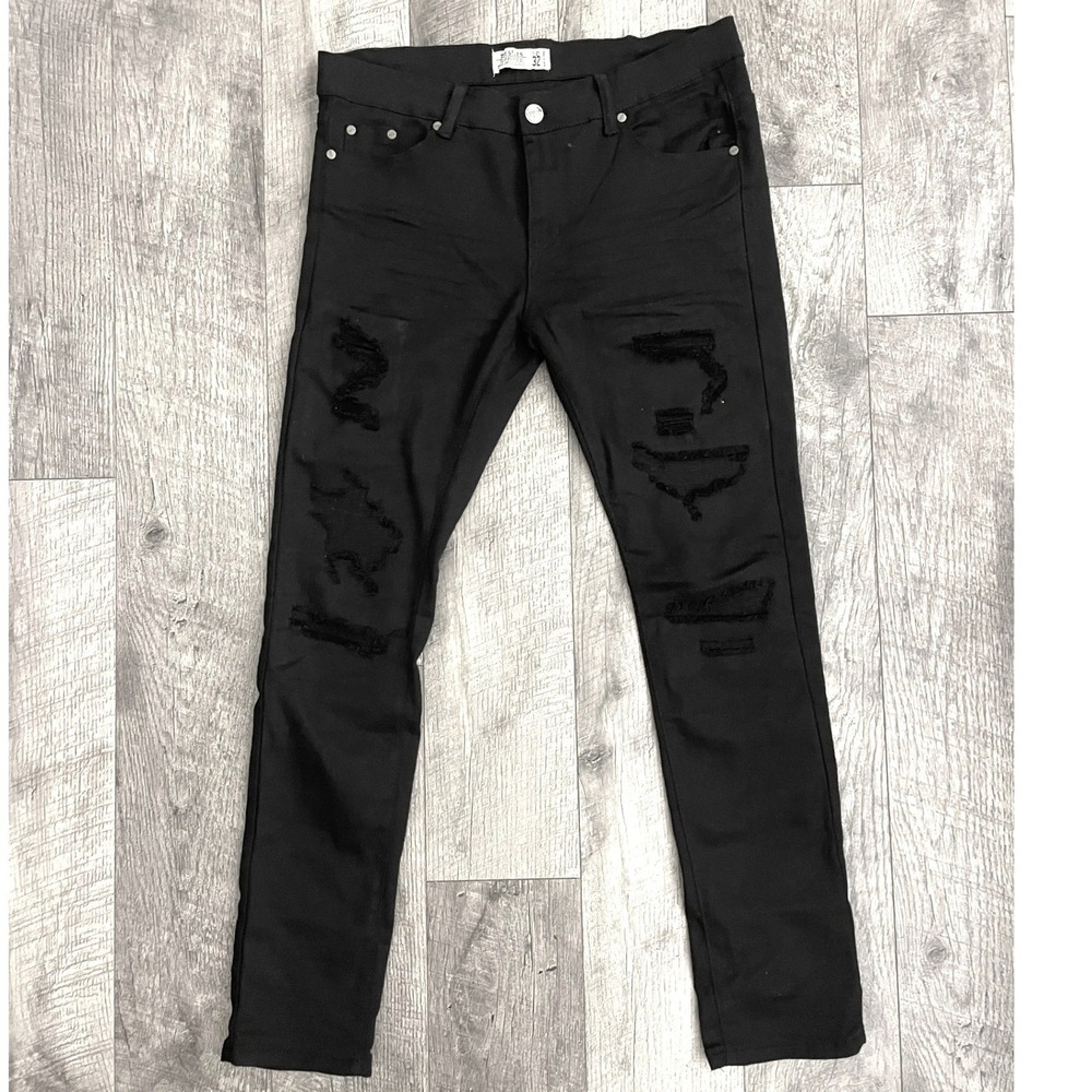 Trestles Supply‎ Co Black Distressed Skinny Jeans Kids 32 Rip and Repair Edgy